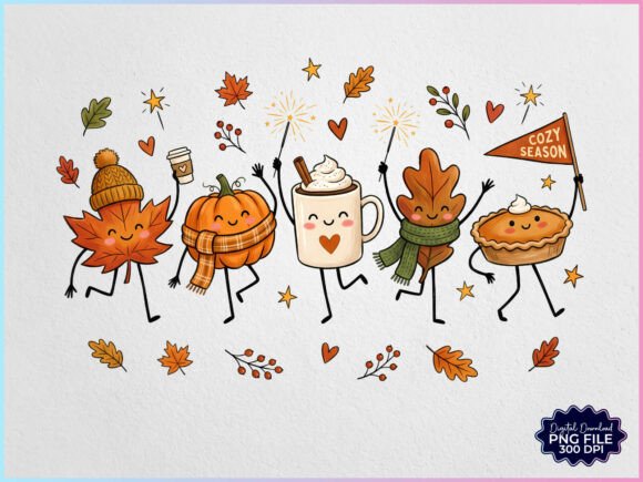 Download Cozy Season Fall Doodles Characters PNG - Fall Collection