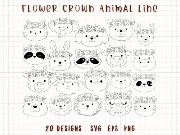 Download Flower Crown Animals SVG Animal Doodle - Flower crown Collection