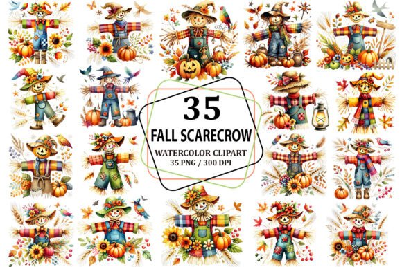 Download Watercolor Fall Scarecrow Clipart PNG - Fall Collection