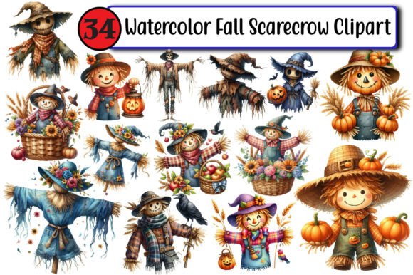 Download Watercolor Fall Scarecrow Clipart - Fall Collection