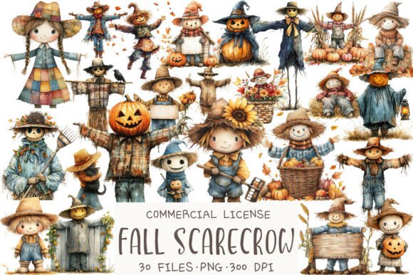 Download Watercolor Fall Scarecrow Clipart - Fall Collection