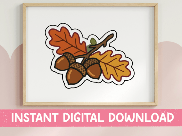 Download Acorns and Oak Leaves Fall Sticker - Fall Collection