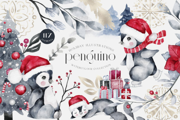Download Penguino Festive Watercolor Art PNG - Festive watercolor art Collection