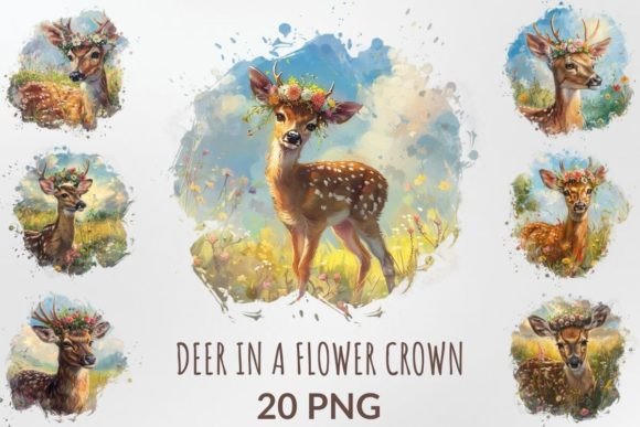 Download Watercolor Deer in a Flower Crown Bundle - Flower crown Collection