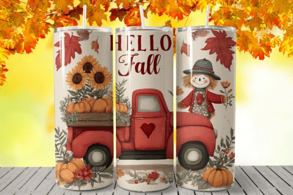 Download Hello Fall Red Truck Tumbler Wrap - Fall Collection