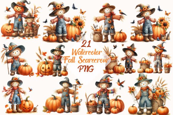 Download Watercolor Fall Scarecrow Clipart PNG - Fall Collection