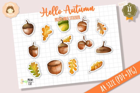 Download Fall Acorn - Oak Leaves Printable Sticker - Fall Collection