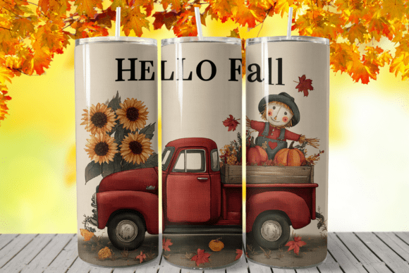 Download Hello Fall Vintage Truck Tumbler Wrap - Fall Collection