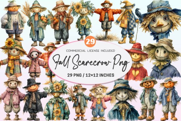 Download Watercolor Fall Scarecrow Clipart. - Fall Collection